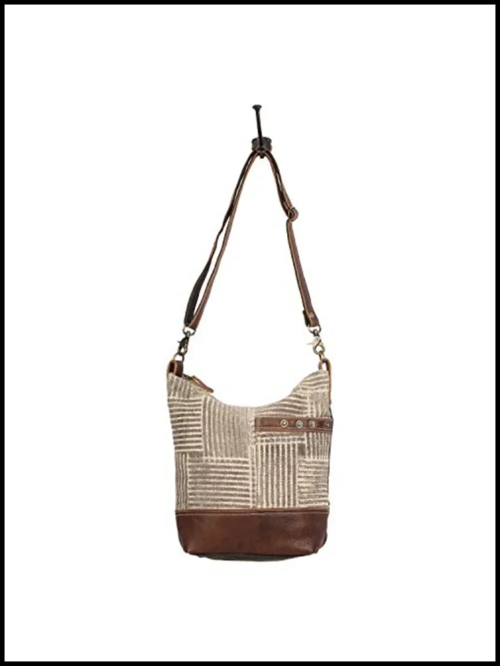 Canvas Bucket Purse with Genuine Leather Detailing, Boho Shoulder Bag